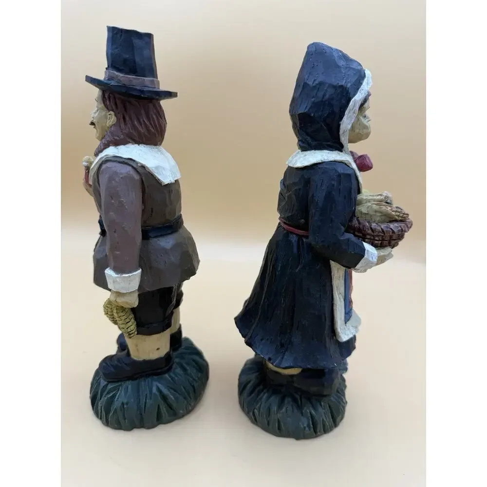 Vintage Pilgrim Puritan Thanksgiving Figurines Set 8” Resin Harvest Decor